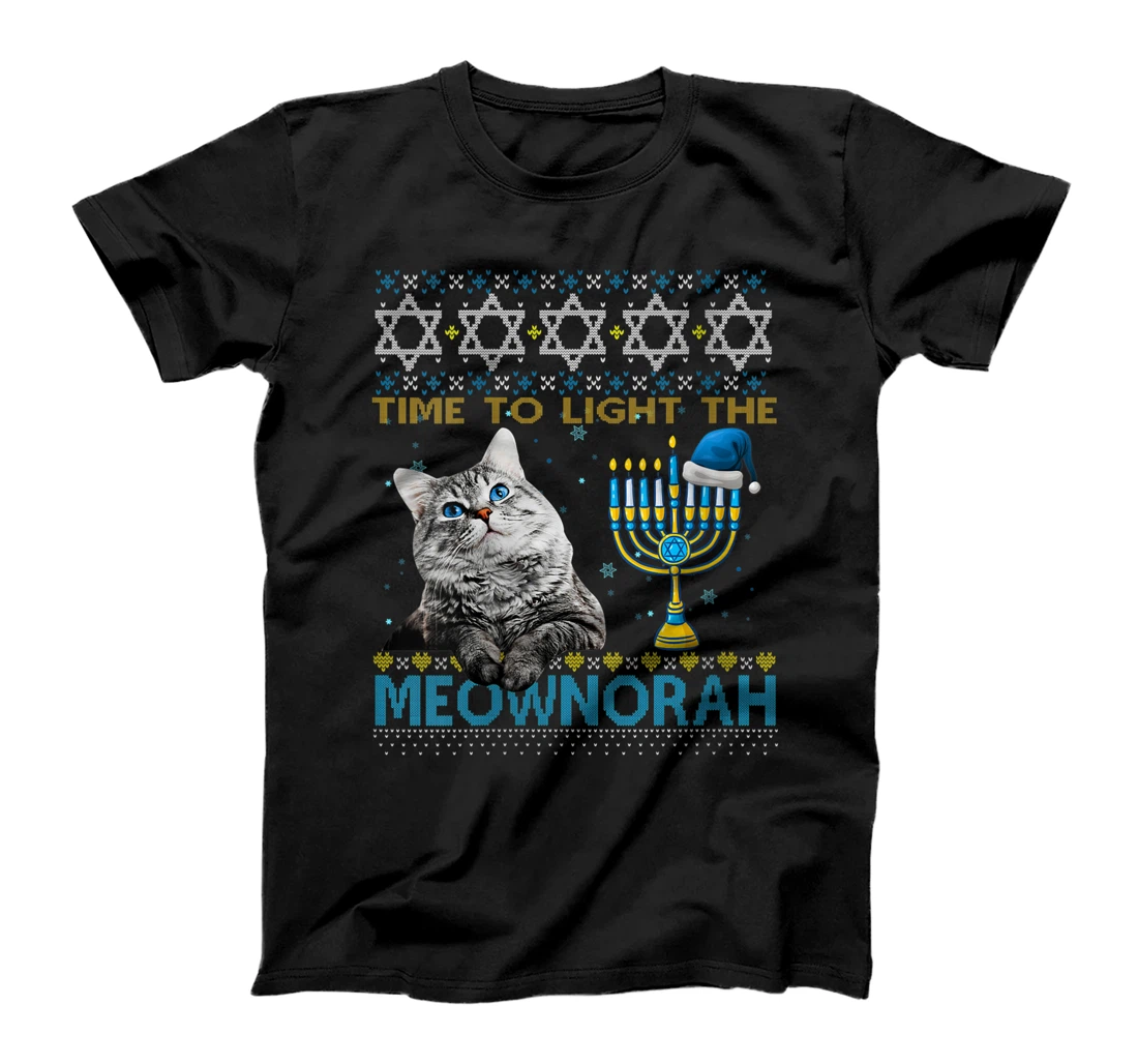 Personalized Womens Light The Meownorah Jewish Cat Menorah Lover Ugly Chanukah T-Shirt, Women T-Shirt
