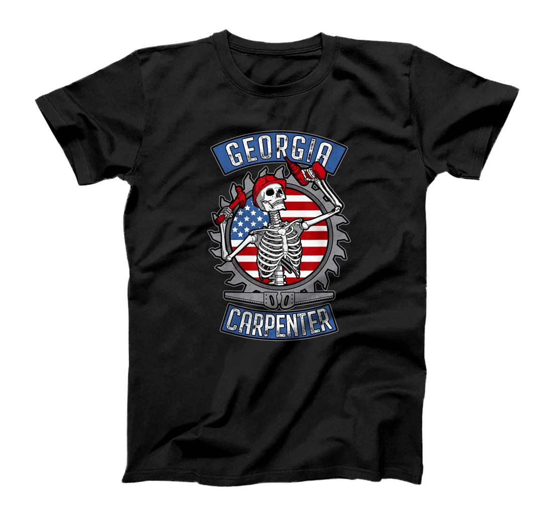 Personalized Georgia Carpenter Skeleton USA Flag Woodworker T-Shirt, Women T-Shirt