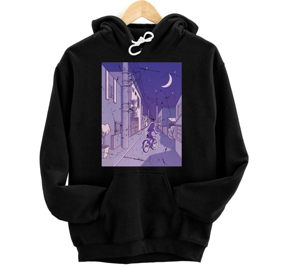 Personalized Manga - Bike Girl - Anime Vaporwave - Japanese Streets Pullover Hoodie