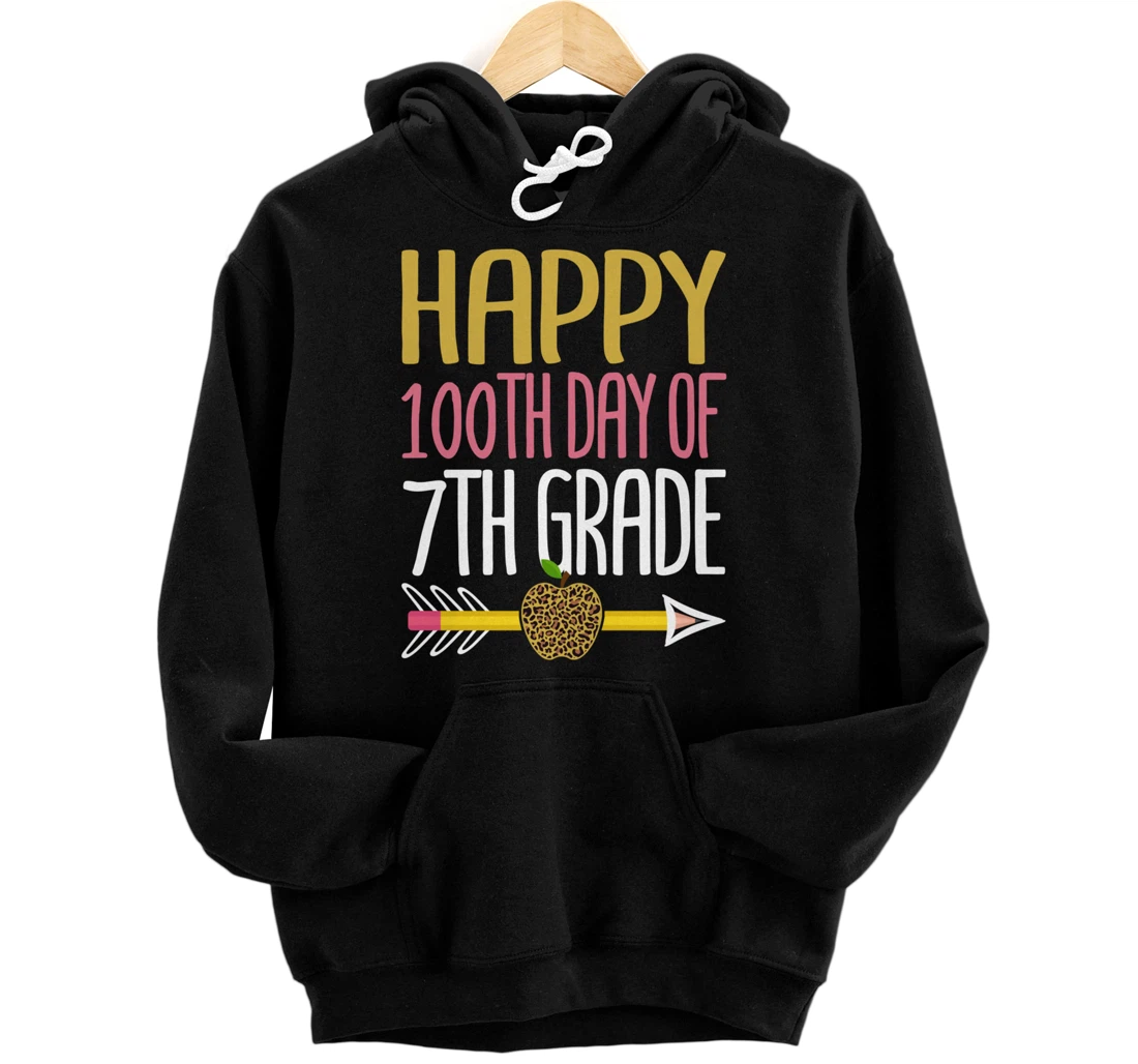 Personalized Happy 100th Day Of 7th Grade Leopard For Girl Teacher School Pullover Hoodie