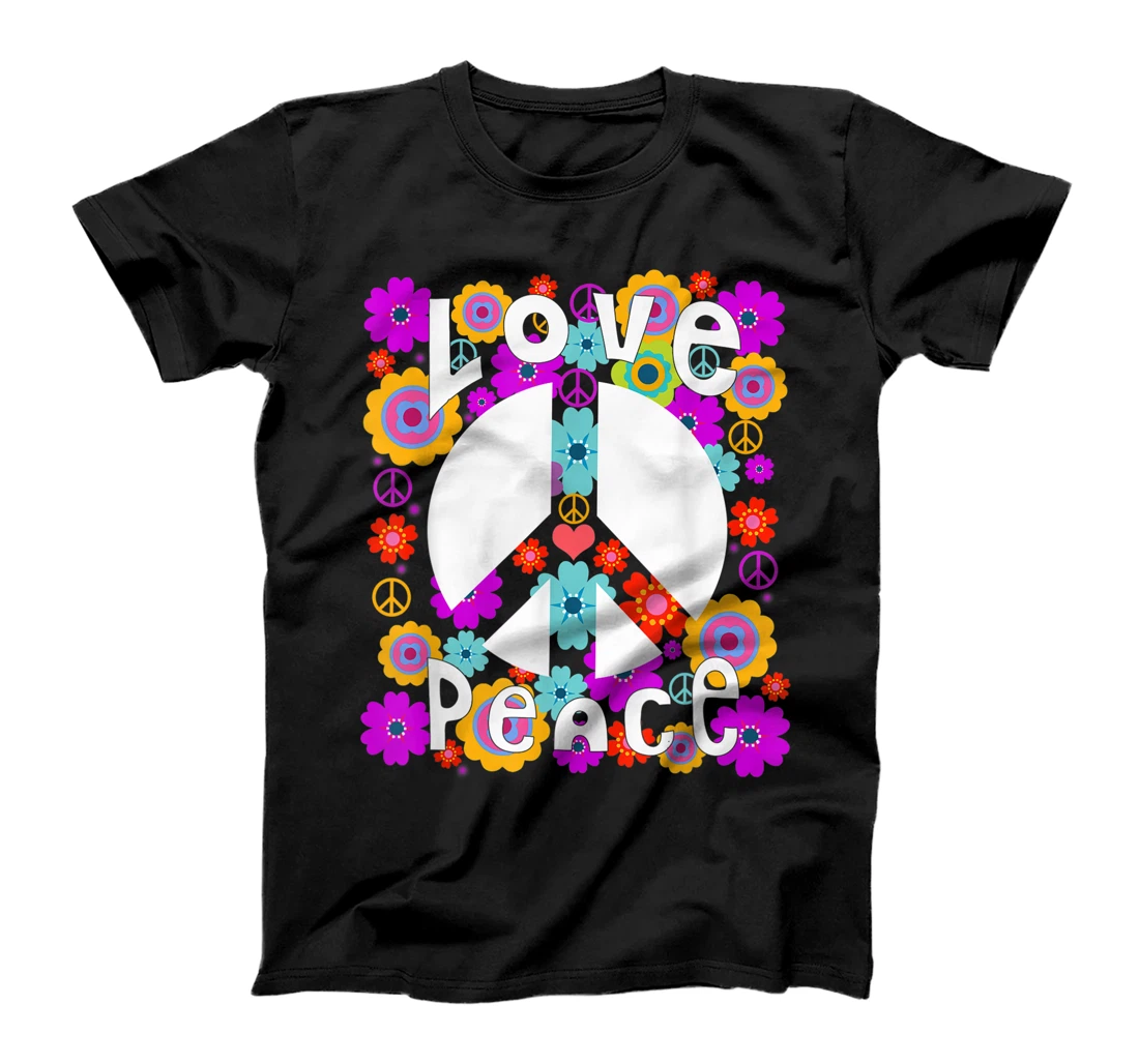 Personalized Peace Sign Love 60S 70S Tie Dye Hippie Costume Floral T-Shirt, Women T-Shirt