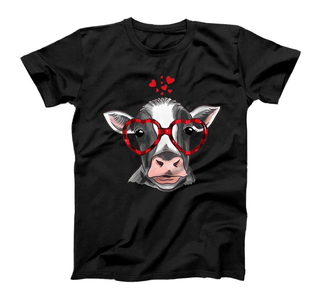 Personalized Womens Cow Sunglasses Heart Funny Cute Cow Plaid Love Heart T-Shirt, Women T-Shirt