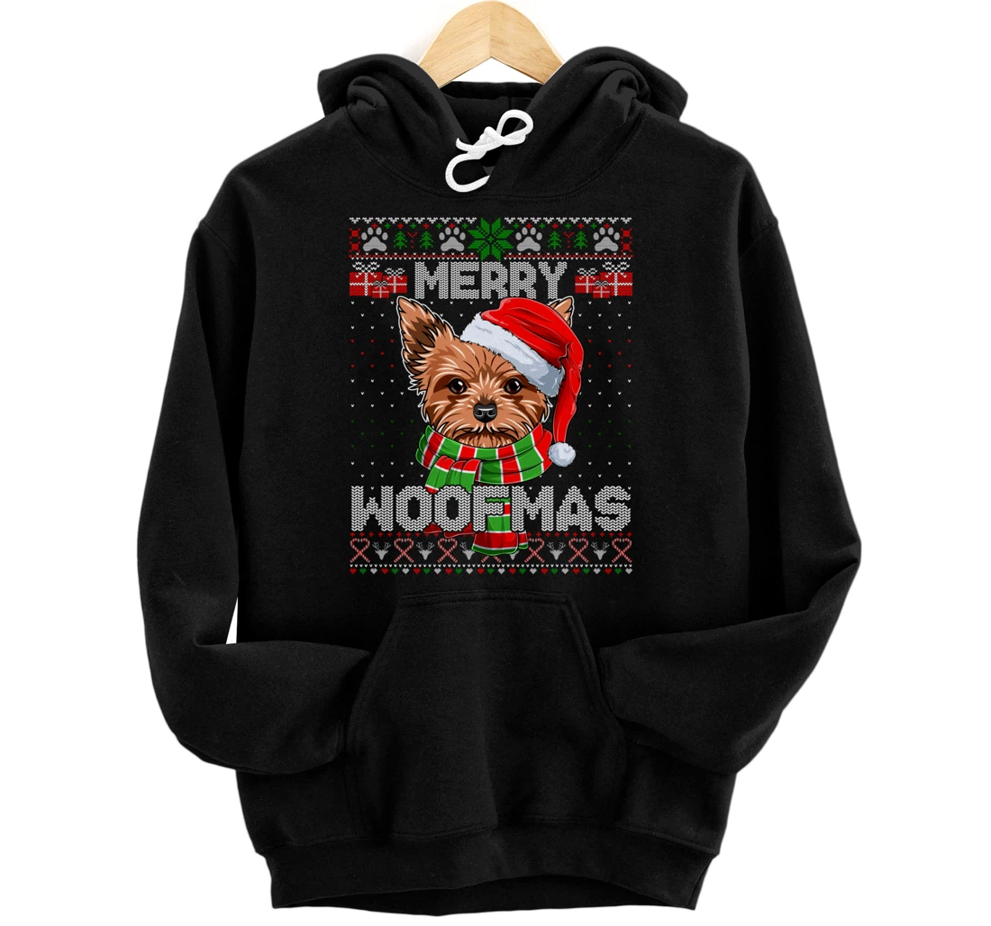 Personalized Merry Woofmas Yorkshire Terrier Santa Ugly Xmas Sweater Pullover Hoodie