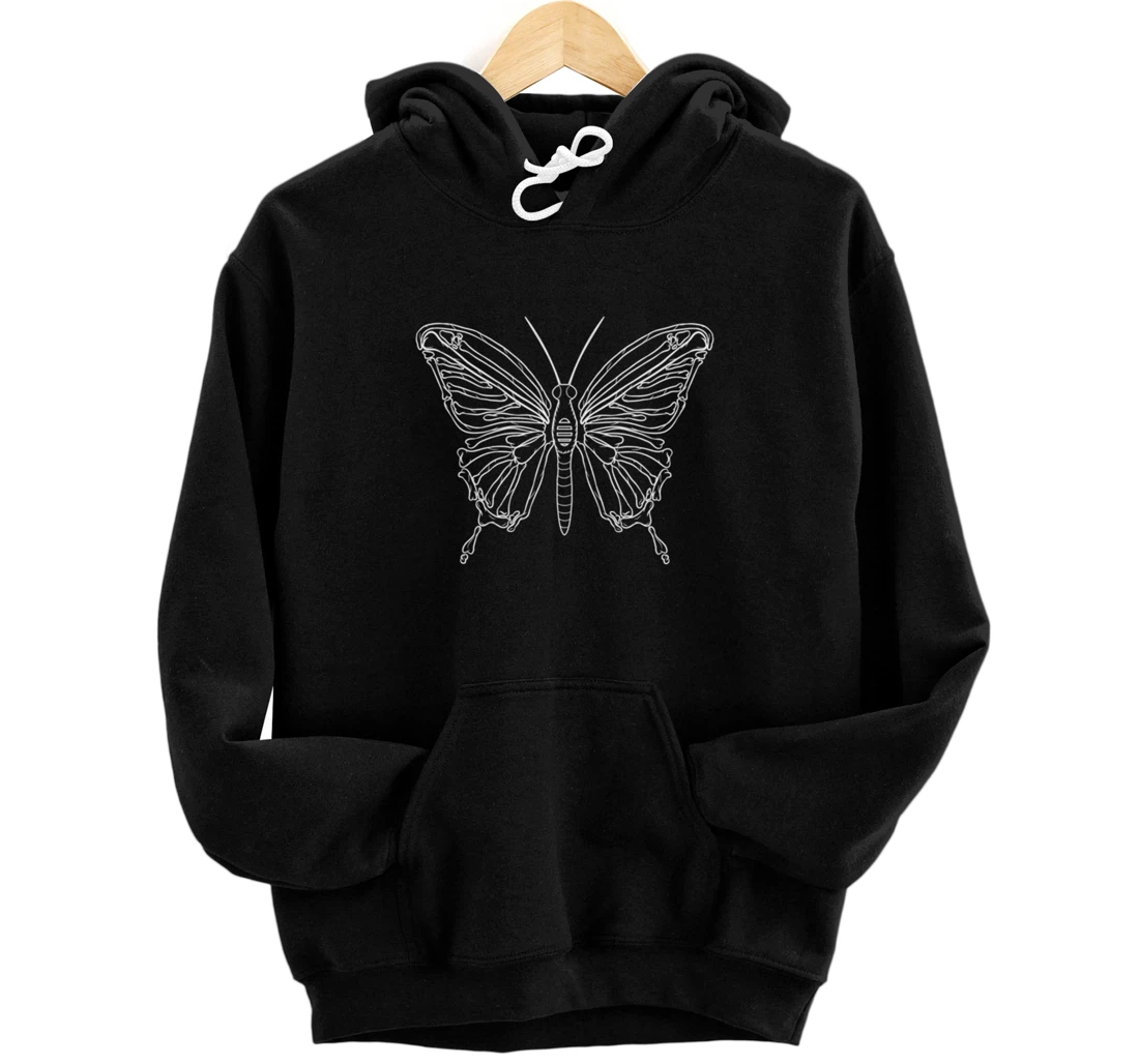 Personalized Dark Academia Aesthetic Skeleton Butterfly Goth Minimalist Pullover Hoodie