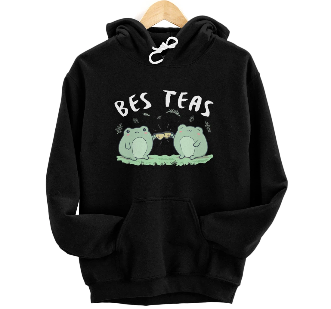 Personalized Cottagecore Aesthetic Kawaii Frog Drinking Tea Bes Teas Pullover Hoodie