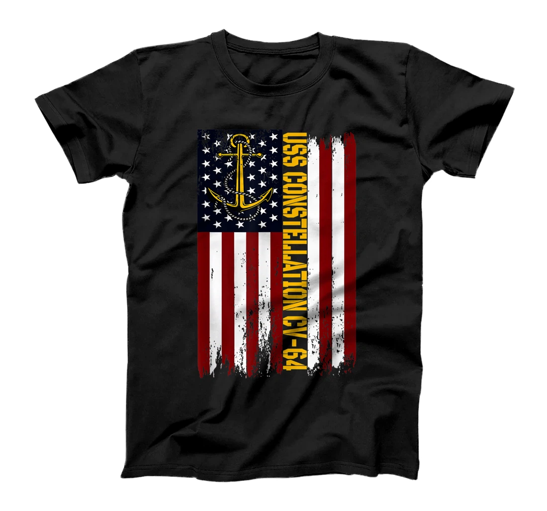Personalized USS Constellation CV-64 Aircraft Carrier American Flag T-Shirt, Kid T-Shirt and Women T-Shirt