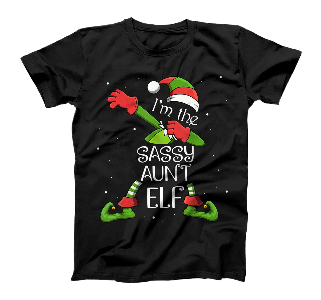 Personalized I'm The Sassy Aunt Elf Dabbing Santa Claus Xmas For Family T-Shirt, Women T-Shirt