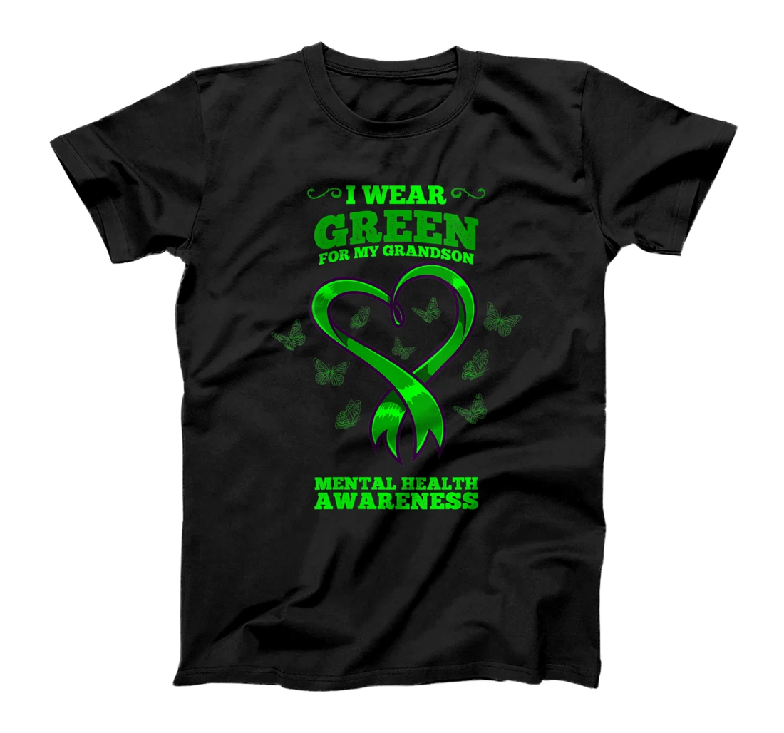 Personalized Womens I Wear Green For My Grandson Mental Health Awareness T-Shirt, Women T-Shirt
