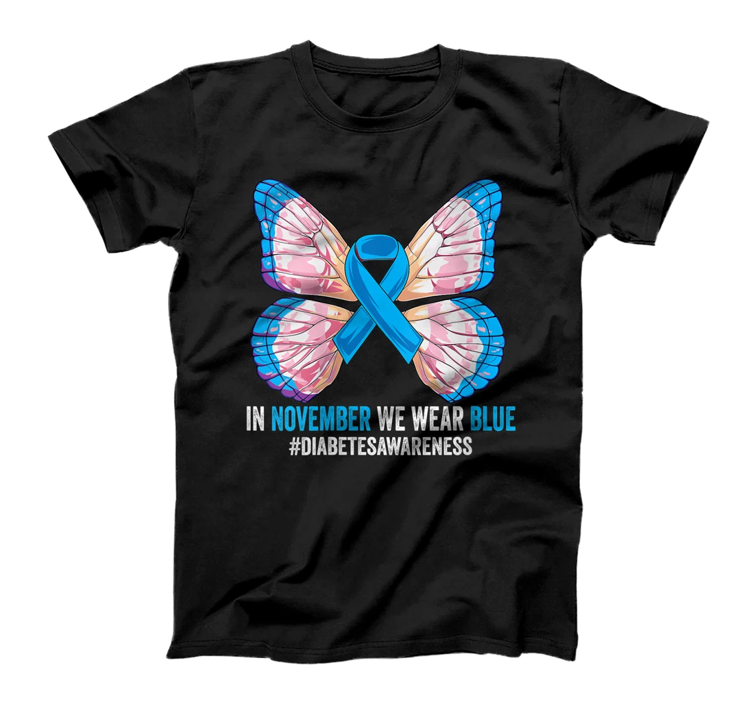 Personalized Womens In November We Wear Blue Butterfly Diabetes Awareness T-Shirt, Women T-Shirt