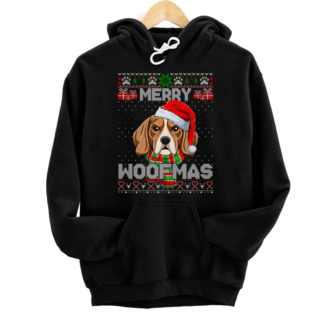 Personalized Merry Woofmas Beagle Dog Lover Santa Scarf Ugly Xmas Sweater Pullover Hoodie