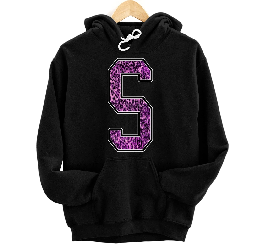 Personalized Leopard Cheetah Print Capital Letter S Monogram Initial Pink Pullover Hoodie