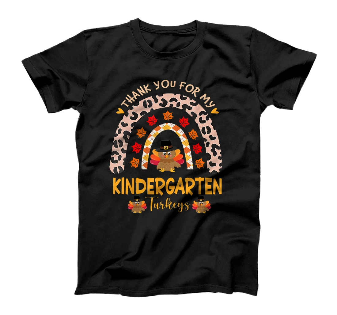 Personalized Thankful For My Kindergarten Turkeys Leopard Rainbow Teacher T-Shirt