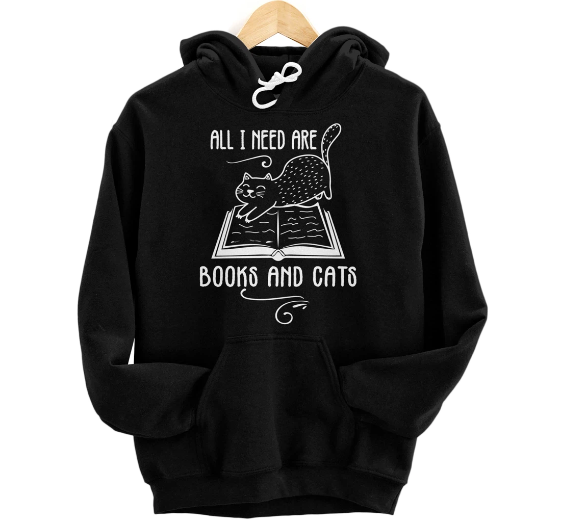 Personalized ALL I NEED ARE BOOKS & CATS Funny Cat Mom Book Reading Lover Pullover Hoodie