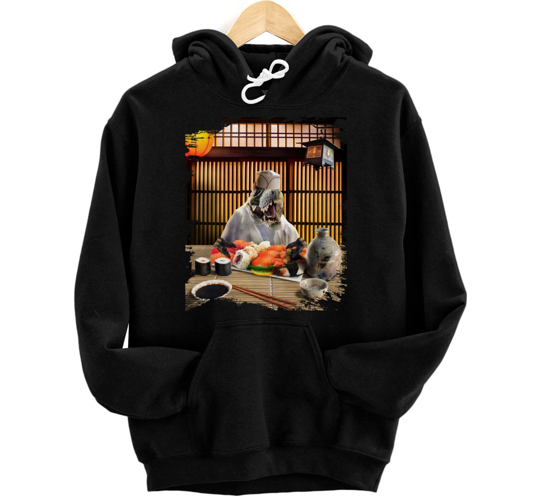 Personalized Dinosaur T-Rex Sushi Chef In Restaurant Funny Cute Pullover Hoodie