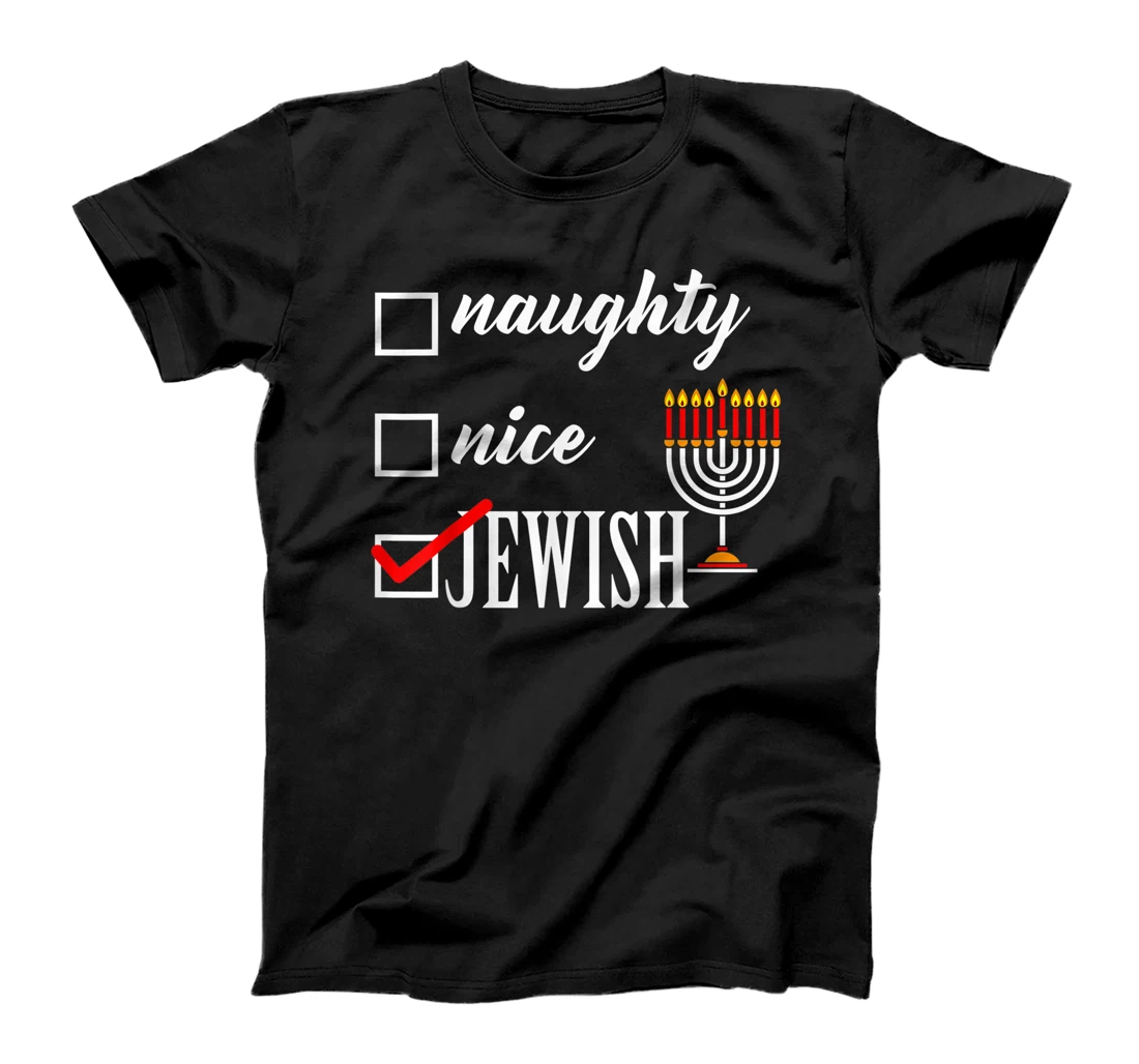 Personalized Nice Naughty Jewish Ugly Hanukkah Sweater Chanukah Funny T-Shirt, Kid T-Shirt and Women T-Shirt