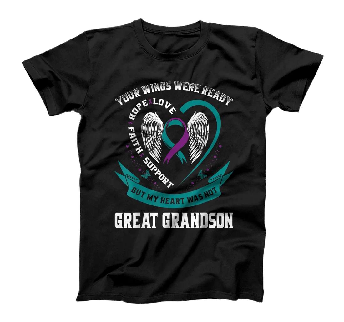 Personalized Teal Purple Wing Suicide Awareness Prevention Great Grandson T-Shirt, Women T-Shirt