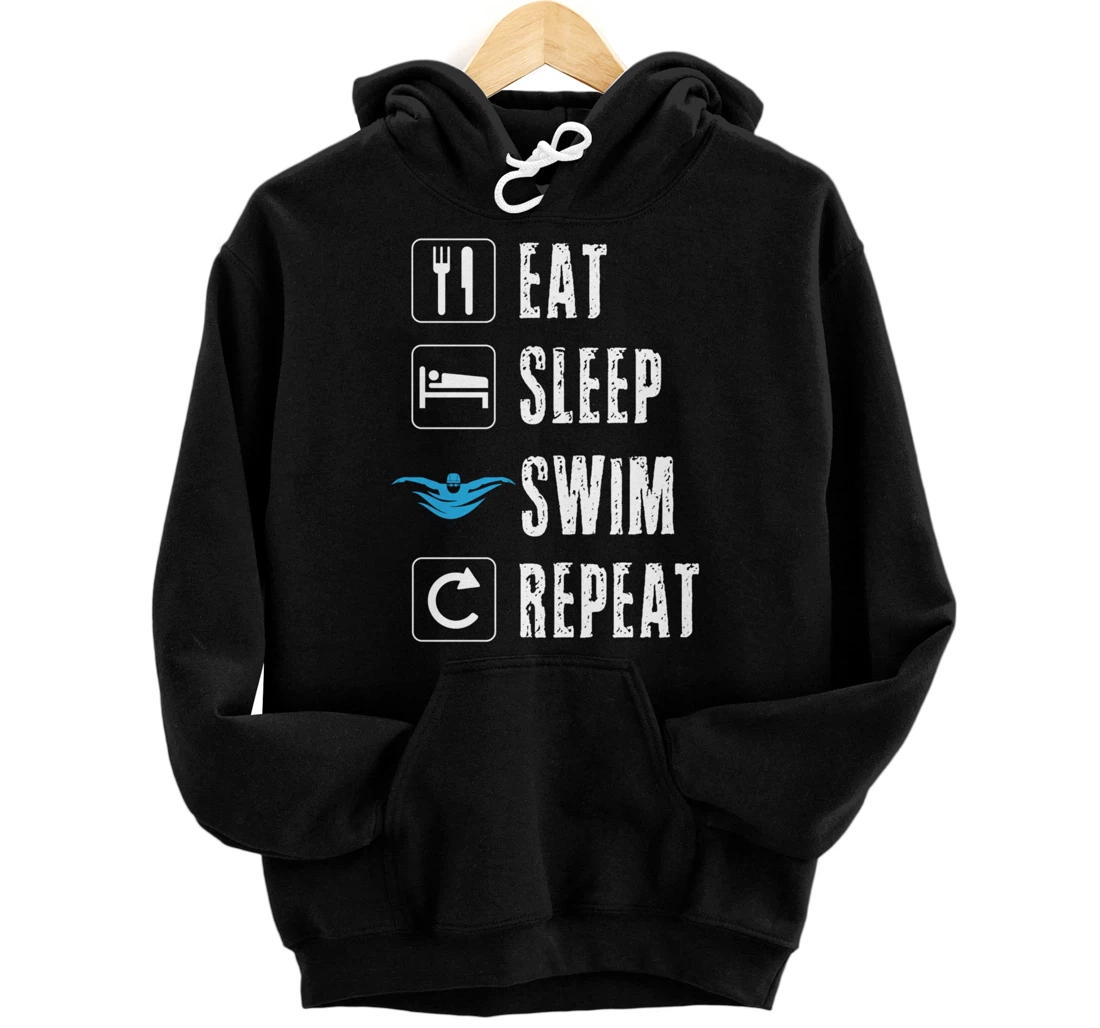 Personalized Eat Sleep Swim Repeat Swimming Team Swimmer Pool Summer Teen Pullover Hoodie