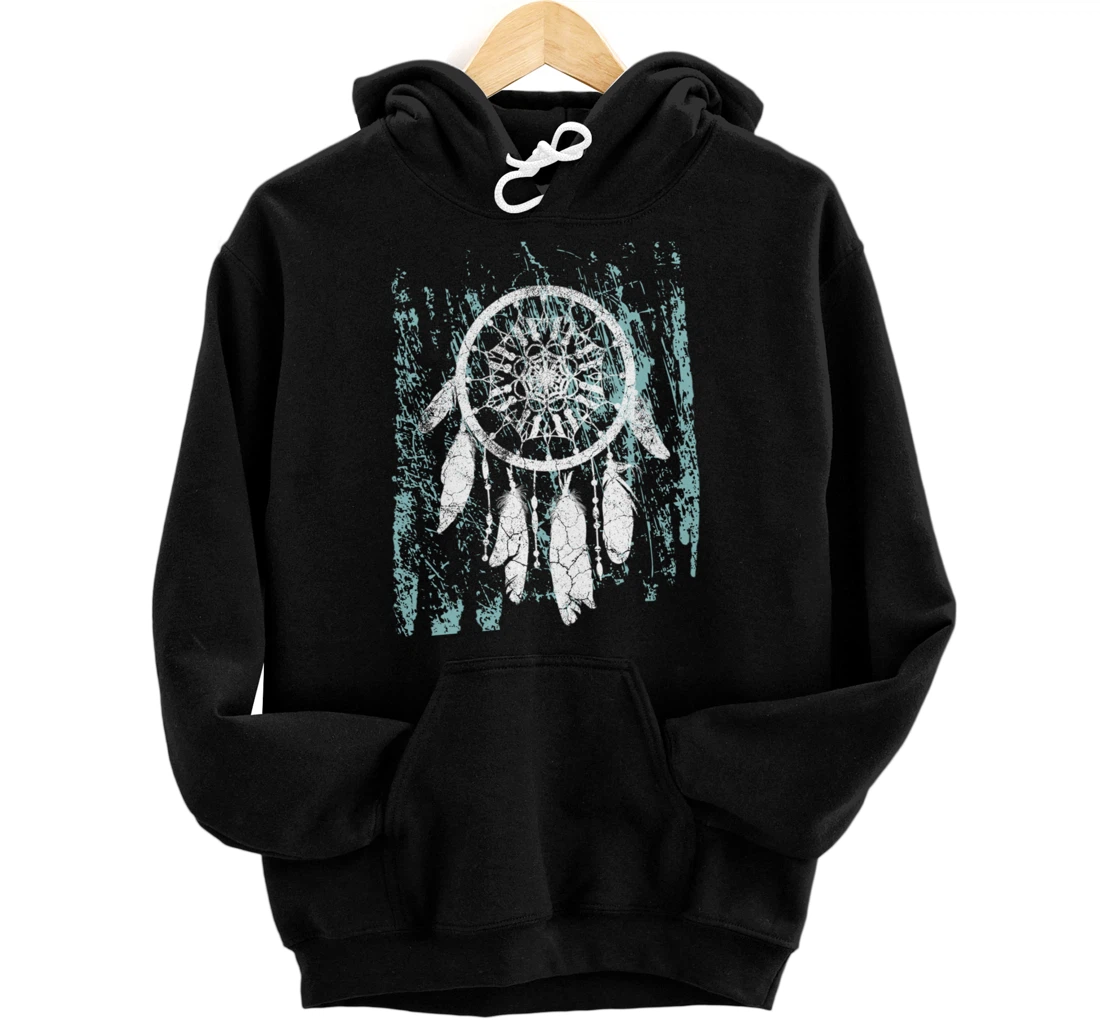 Dream Catcher Feathers Tribal Native American Boho Tapestry Front, Back Print Pullover Hoodie