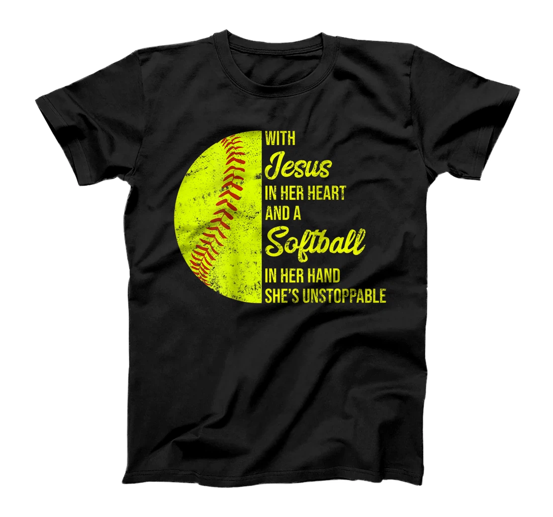 Personalized With Jesus In Her Heart Softball T-Shirt, Kid T-Shirt and Women T-Shirt