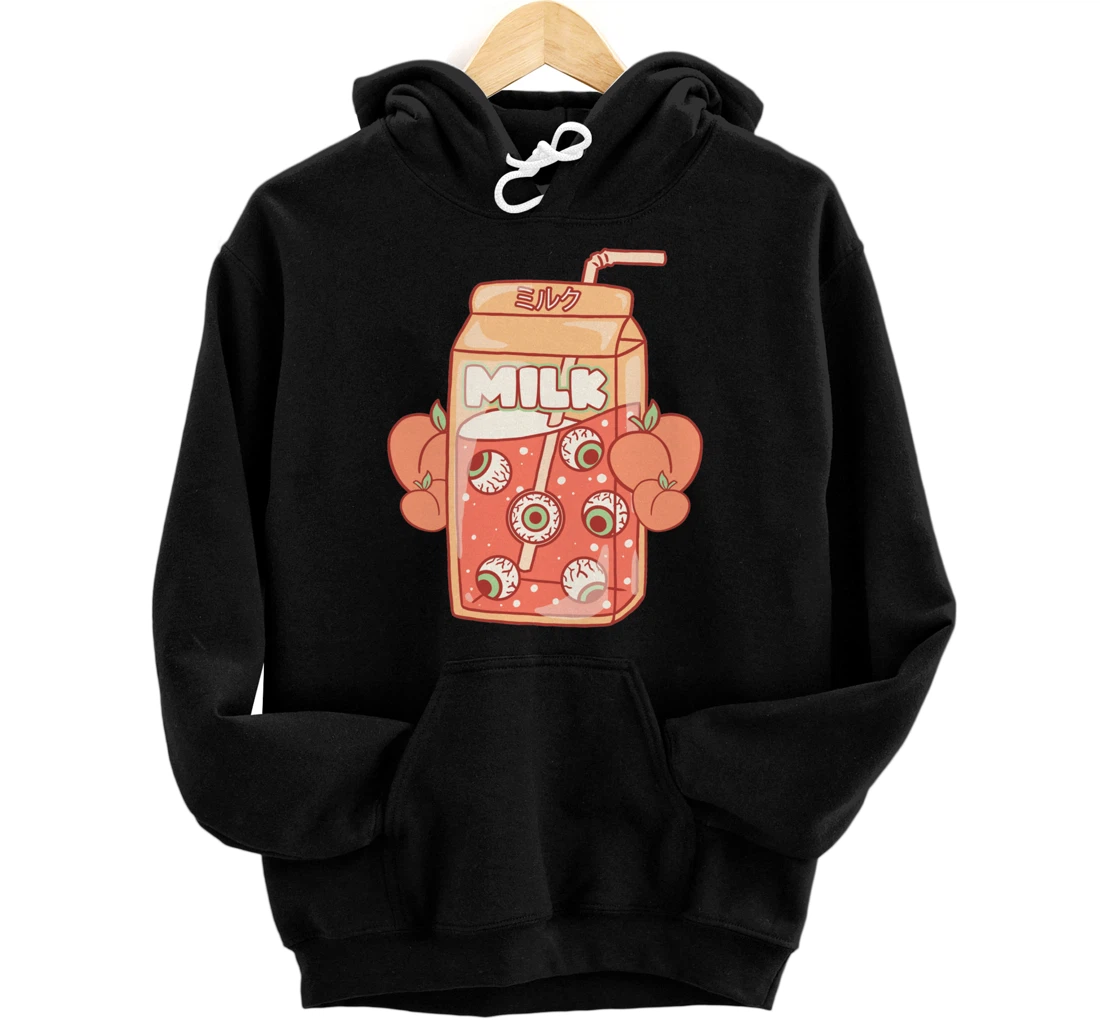 Weirdcore Aesthetic Kawaii Peach Milk Carton Eyeballs Front Back Print Pullover Hoodie All Star Shirt