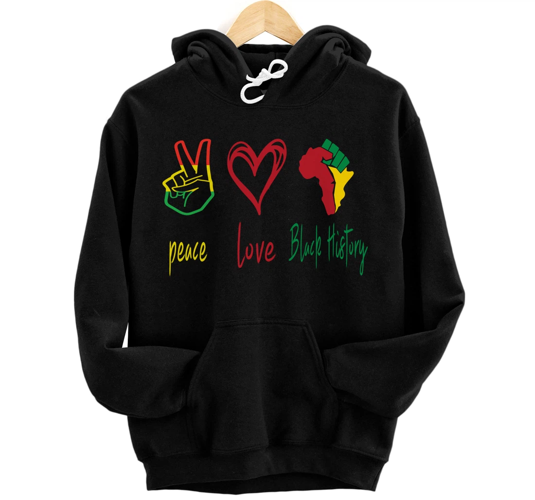 Personalized Peace, Love, Black History Month Black Pride Freedom Men Boy Pullover Hoodie
