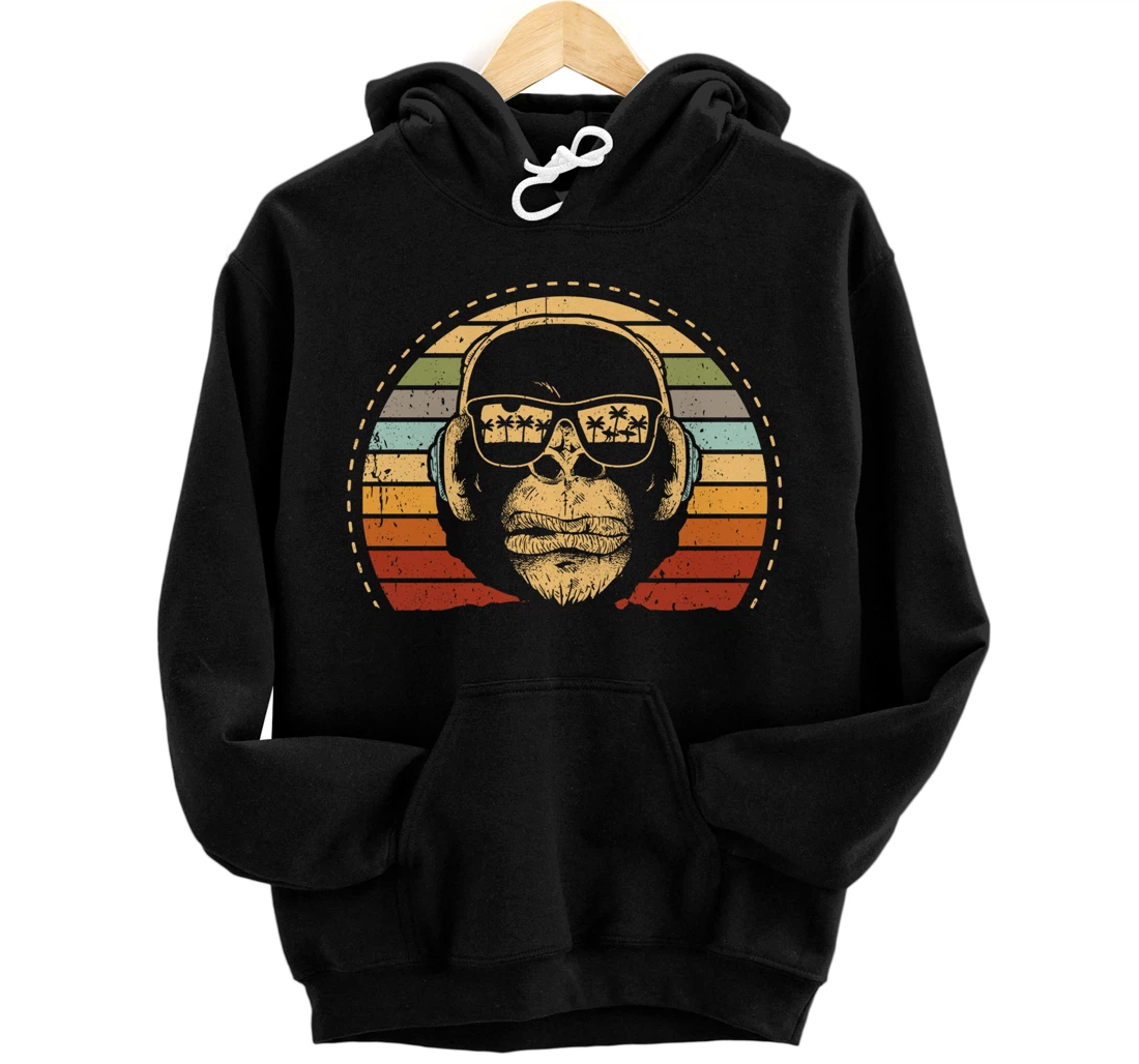 Personalized Monkey with DJ headphones and sunglasses monkey retro Pullover Hoodie