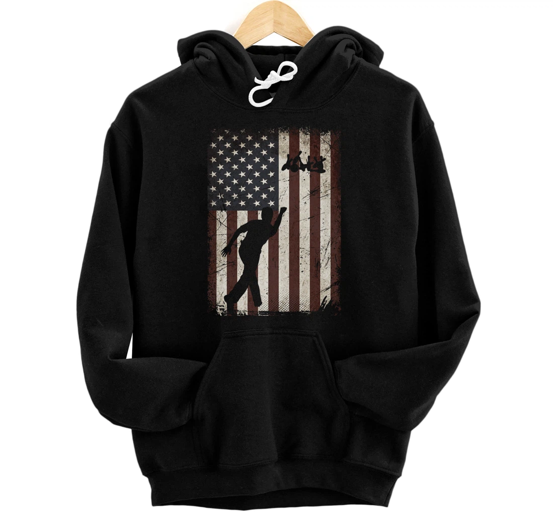 Personalized Bowling Player American Flag Vintage Bowler Gifts Men Women Pullover Hoodie