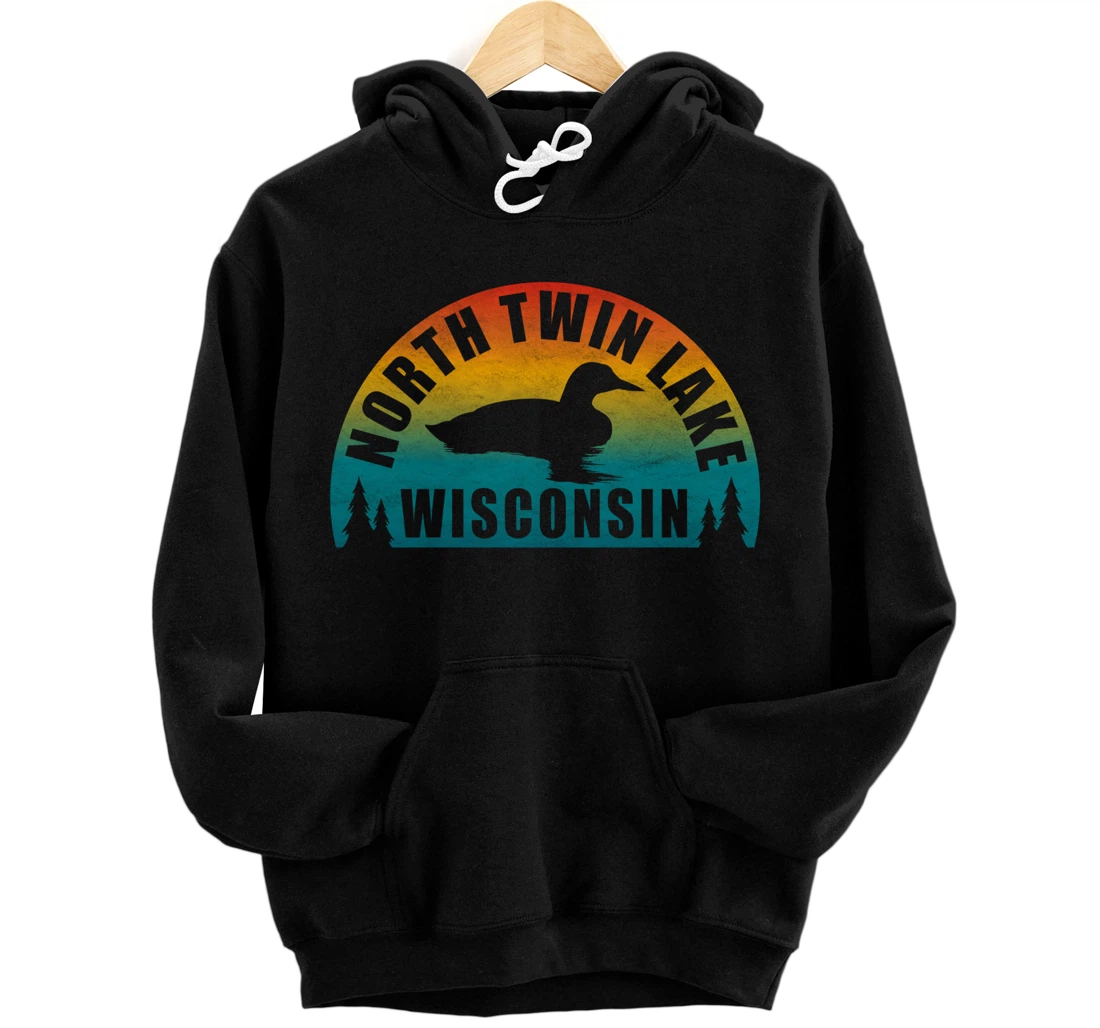 Personalized North Twin Lake Northern Wisconsin Sunset Loon Pullover Hoodie