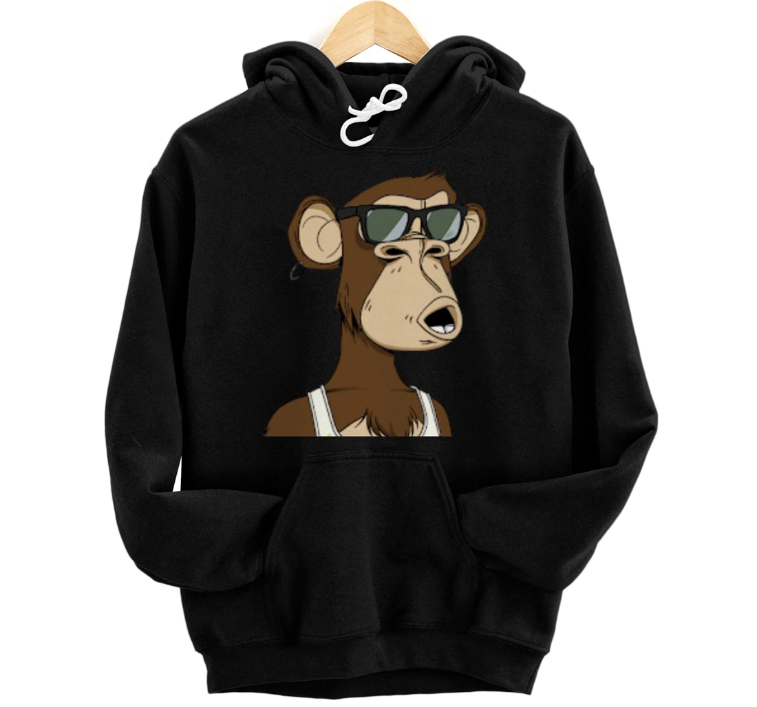 Personalized Bored Ape Yacht Club Inspired NFT attire, Cool Shades Crypto Pullover Hoodie