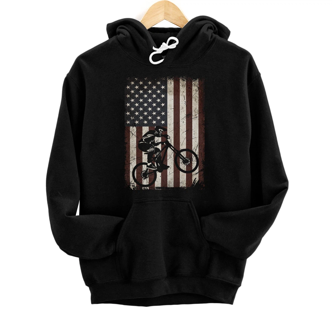 Personalized Cycling American Flag Vintage Bicycle Love Biking Gifts Men Pullover Hoodie
