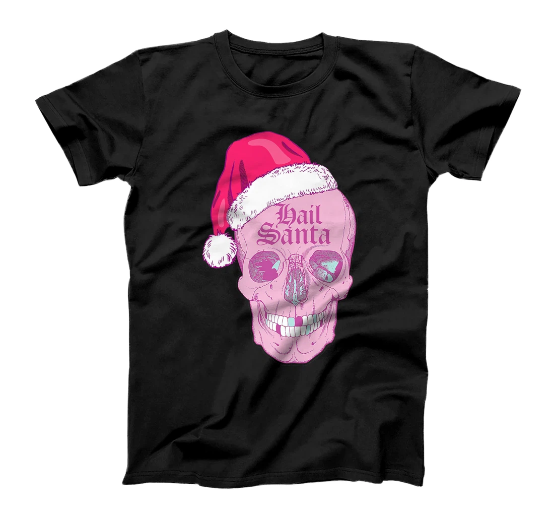 Personalized Womens Hail Santa Shirt Creepy Emo Pink Skull Santa Hat Pastel Goth T-Shirt, Women T-Shirt