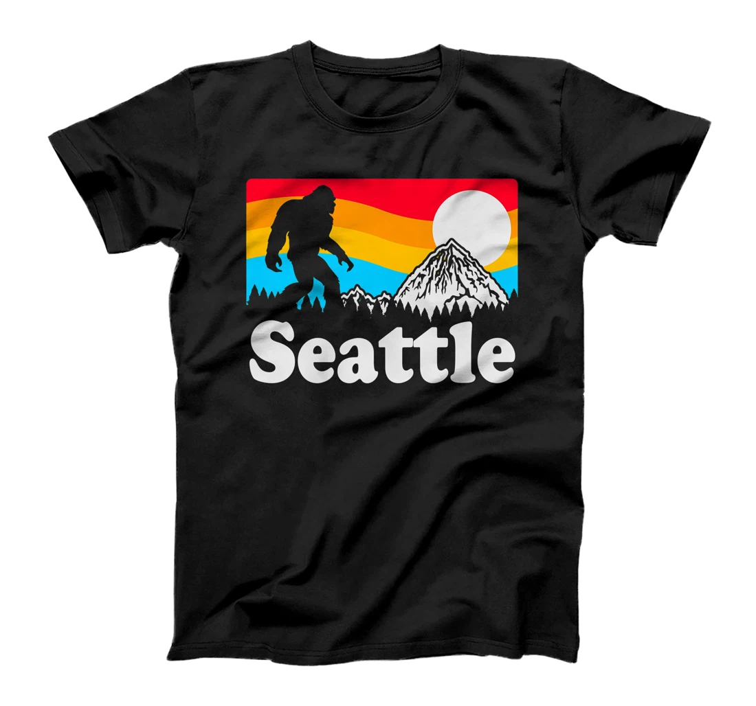 Personalized Womens Seattle Washington Retro Bigfoot Sunset T-Shirt, Women T-Shirt