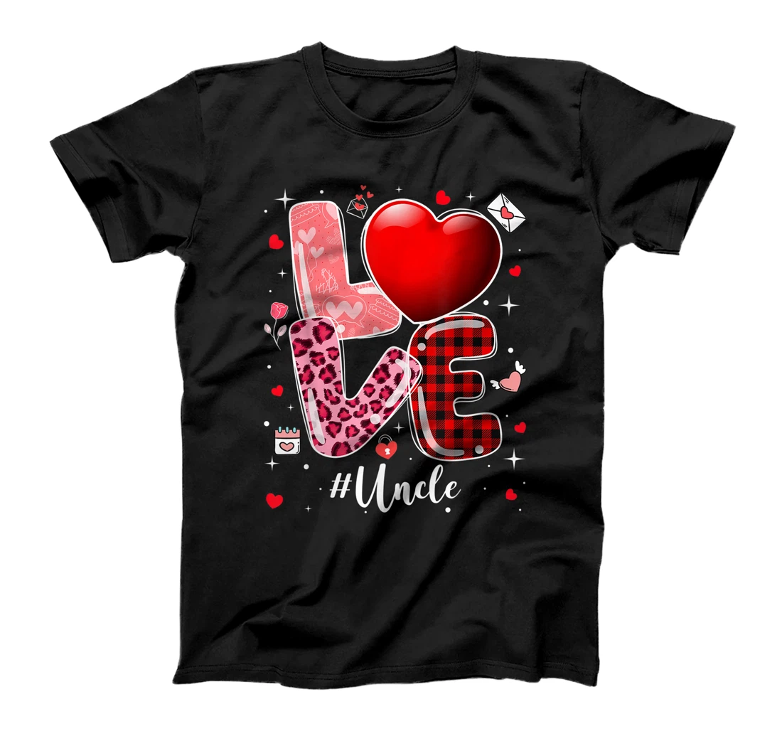 Personalized Womens Hearts Valentines Day Love Uncle Xmas Leopard Buffalo Plaid T-Shirt, Kid T-Shirt and Women T-Shirt