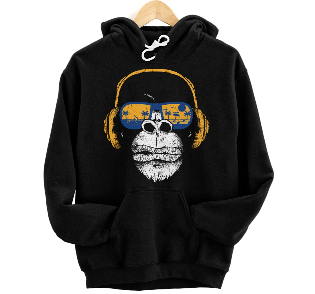 Personalized Monkey DJ with headphones and sunglasses gift party Pullover Hoodie