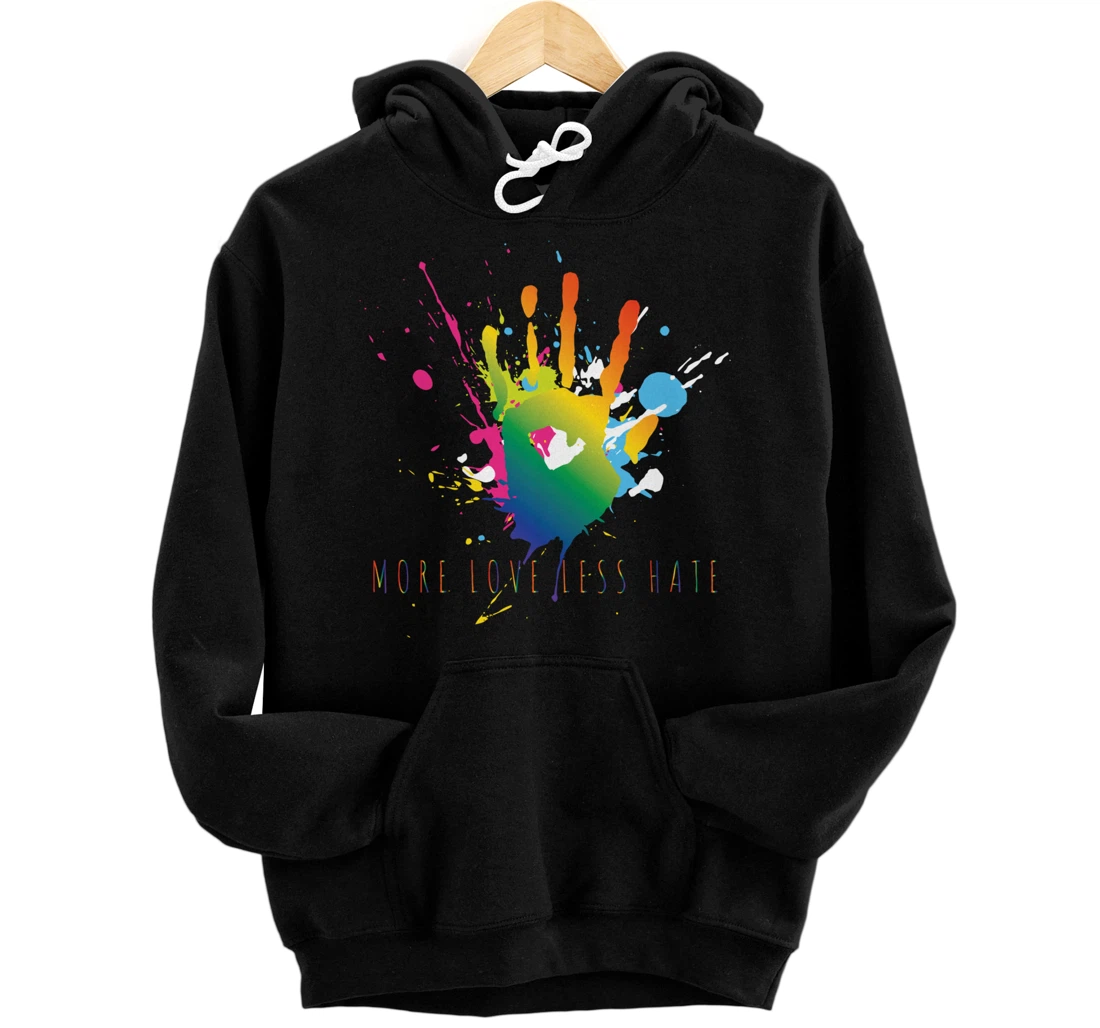 Personalized More Love Less Hate Proud LGBT Gay Pride Rainbow Paint Hand Pullover Hoodie