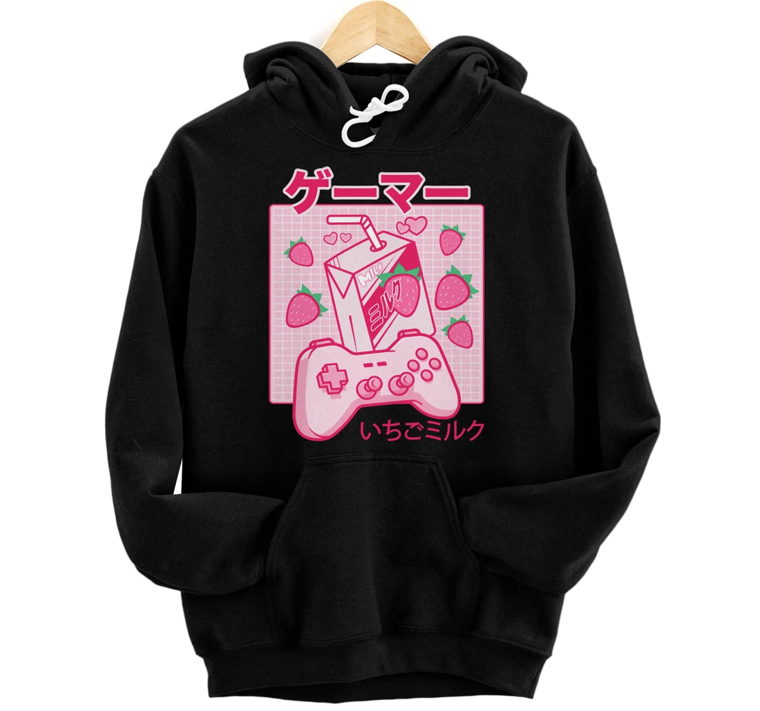 Personalized Japanese Kawaii Strawberry Milk Shirt Video Gamer Aesthetic Pullover Hoodie