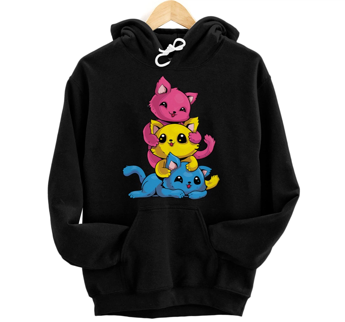 Personalized Pansexual Cat LGBT Kawaii Anime Kitten multicolor Flag Pullover Hoodie