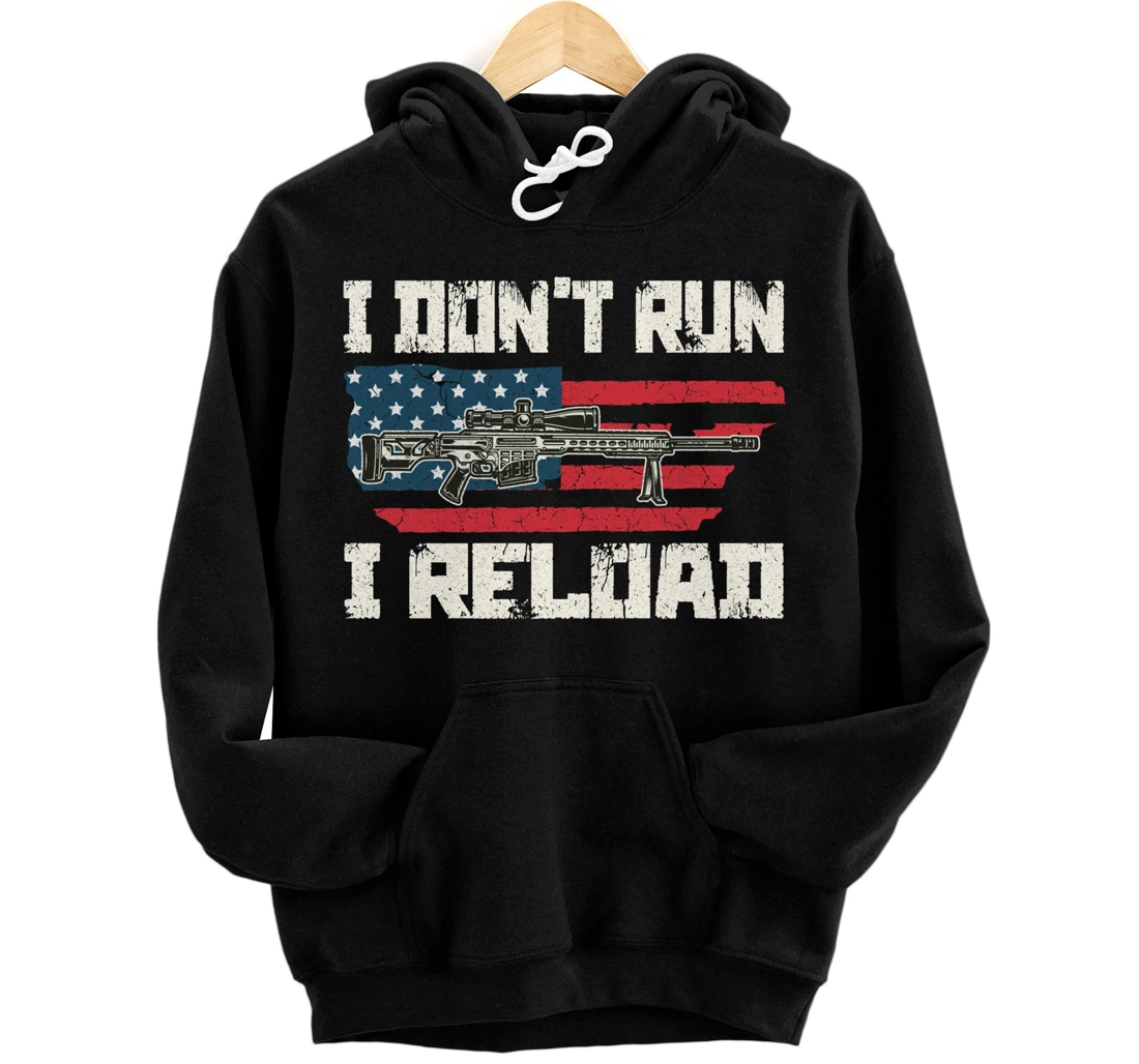 Personalized American Gun Owners I Don't Run I Reload Vintage US Flag Pullover Hoodie