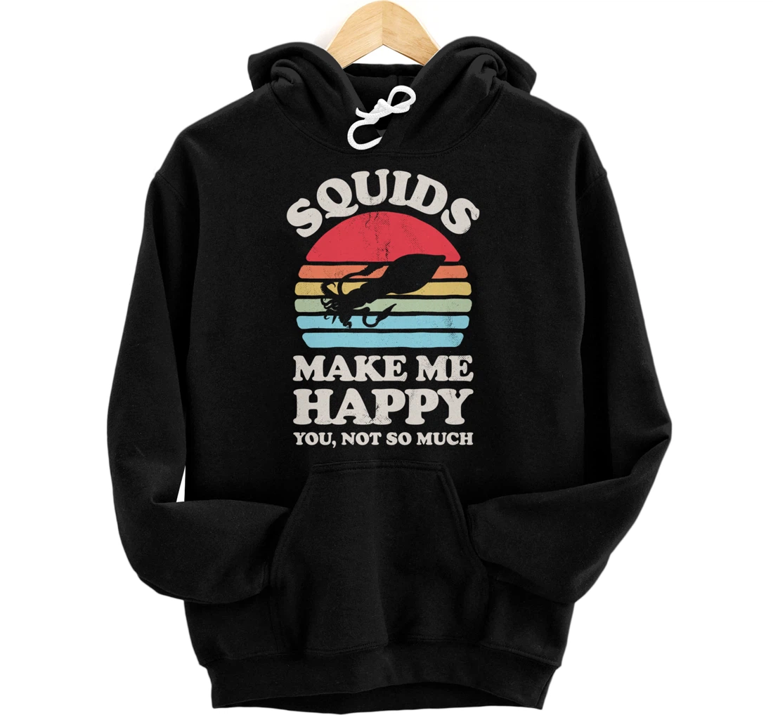 Personalized Squids Make Me Happy Squid Sea Animal Seafood Lover Retro Pullover Hoodie