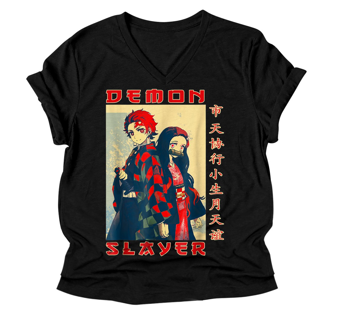 Personalized Slayer Demon Anime Art V-Neck T-Shirt V-Neck T-Shirt