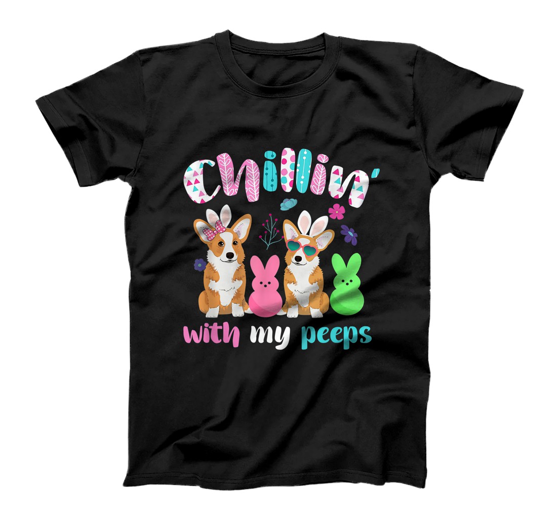 Personalized Chillin' With My Peeps Shirt Funny Bunny Corgi Dog Easter T-Shirt, Kid T-Shirt