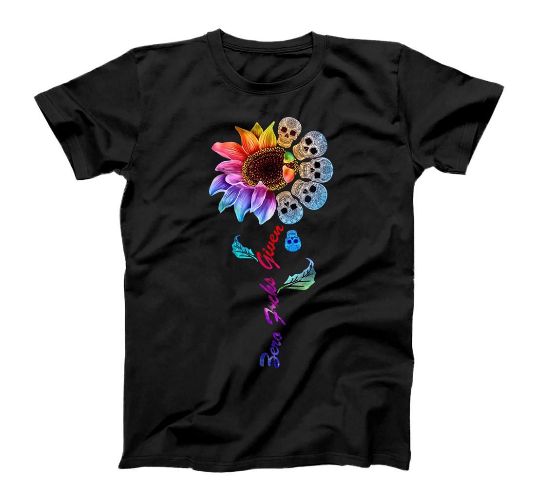 Personalized Zero Fucks Given Classic Funny Skull Rainbow Sunflower Gift T-Shirt, Women T-Shirt
