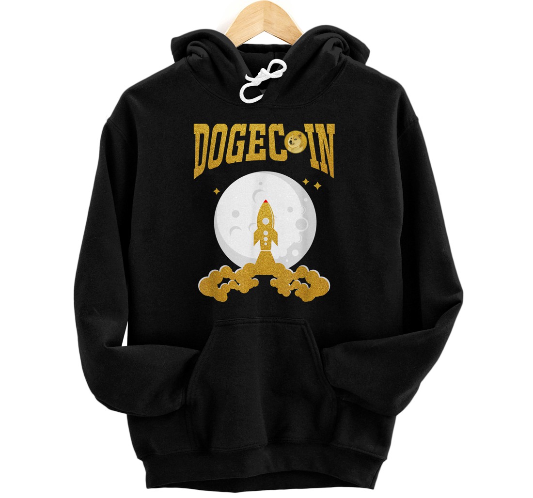 Personalized Dogecoin to the Moon Pullover Hoodie, Rocket Doge Coin Crypto Pullover Hoodie