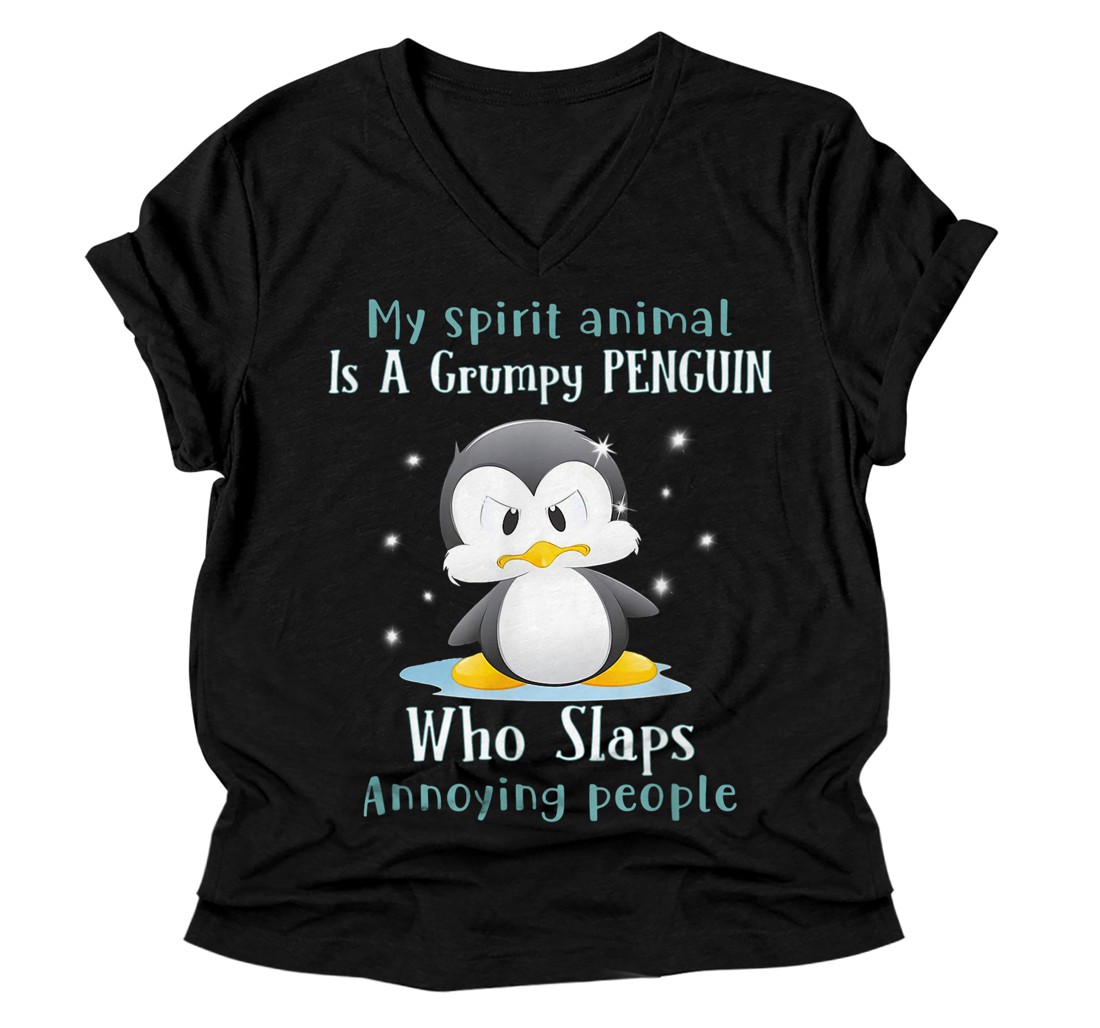 Personalized My Spirit Animal Is A Grumpy Penguin Lovers V-Neck T-Shirt