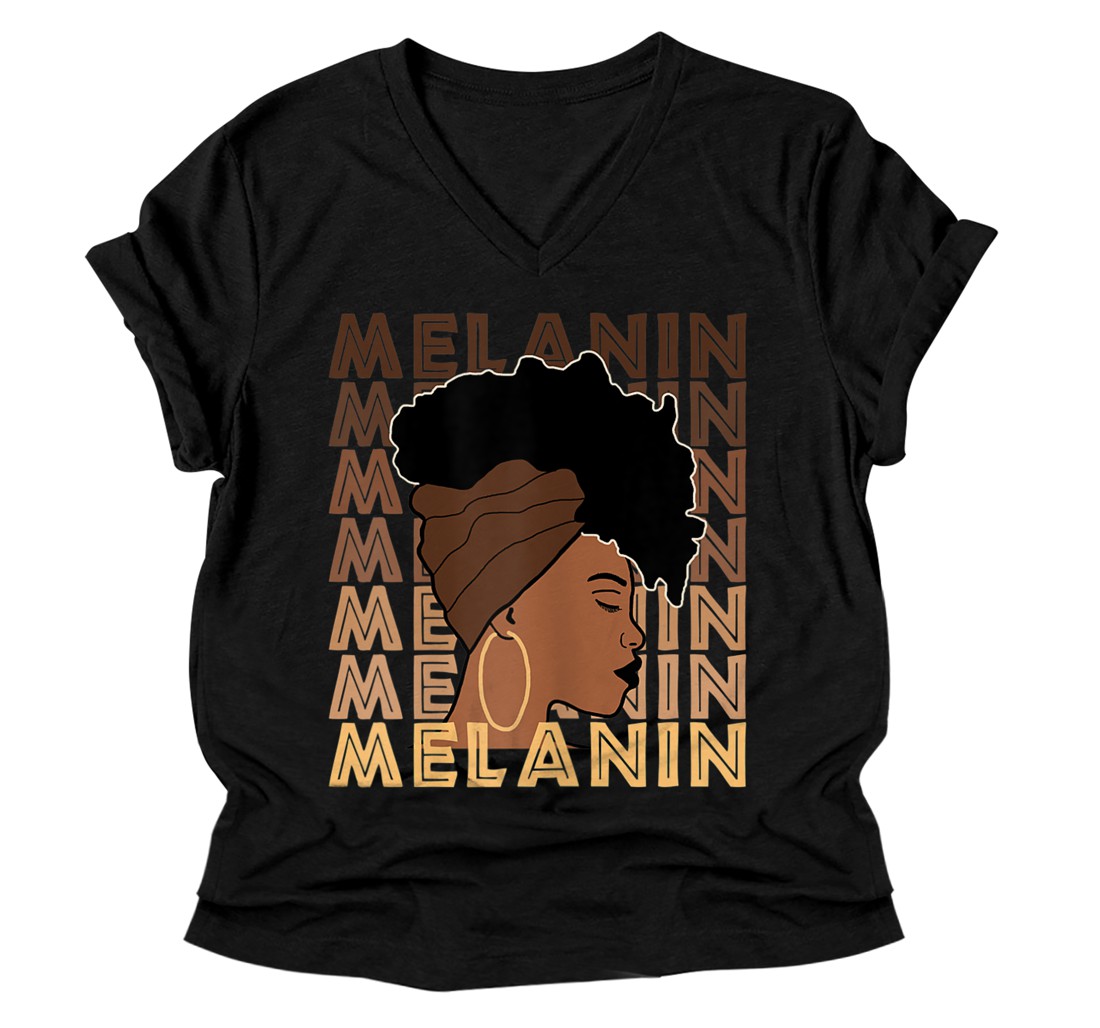 Personalized Melanin Shades African American Girl V-Neck T-Shirt