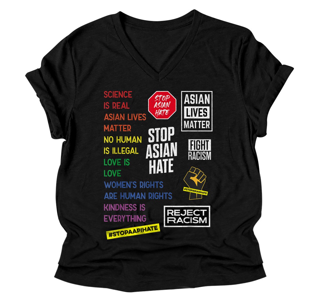 Personalized Stop Asian Hate V-Neck V-Neck T-Shirt