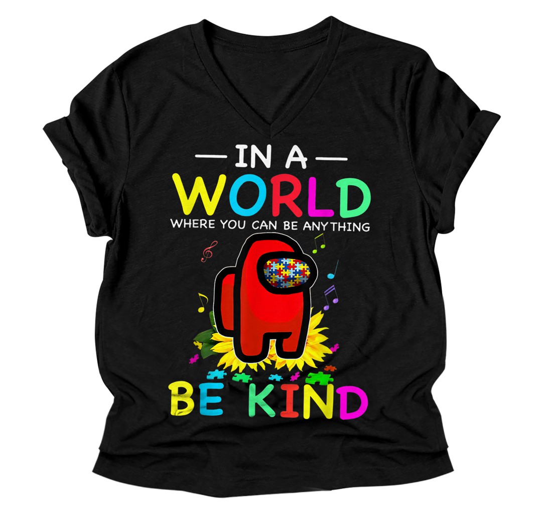 Personalized In A World You Can Be Anything Be Kind Sunflower A.mong Us V-Neck T-Shirt