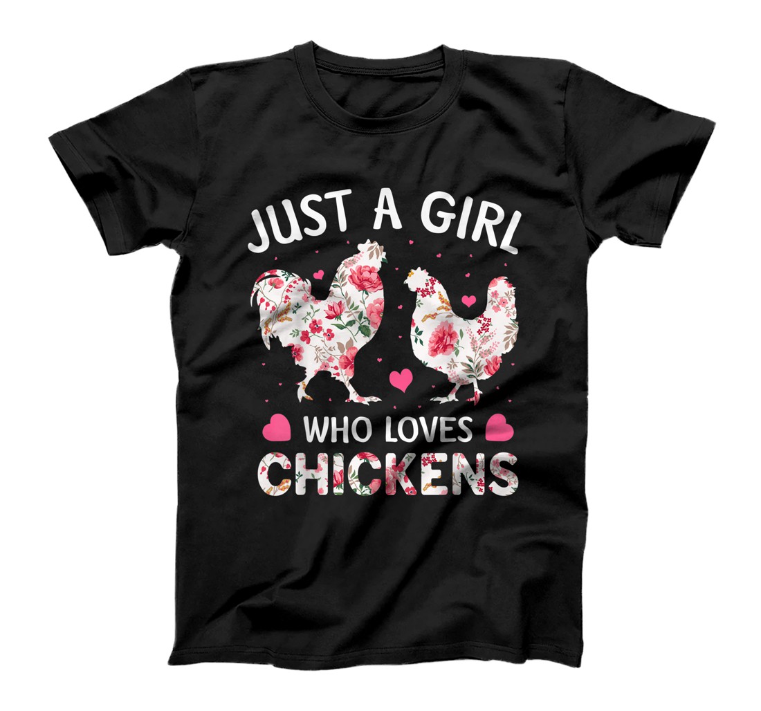 Personalized Just a Girl Who Loves Chickens, Cute Chicken Flowers Farm T-Shirt, Kid T-Shirt