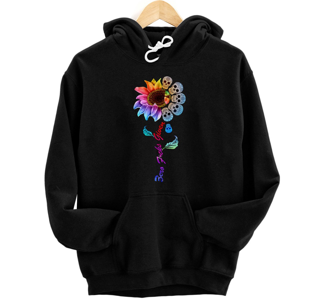Personalized Zero Fucks Given Classic Funny Skull Rainbow Sunflower Gift Pullover Hoodie