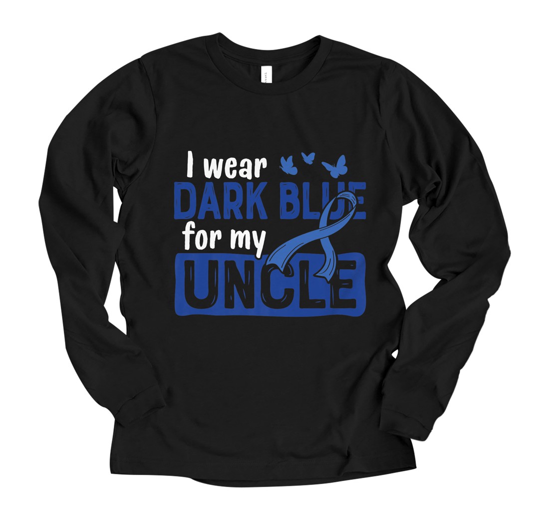 Personalized Dark Blue for My Uncle Colon Cancer Awareness Ribbon Premium Long Sleeve T-Shirt